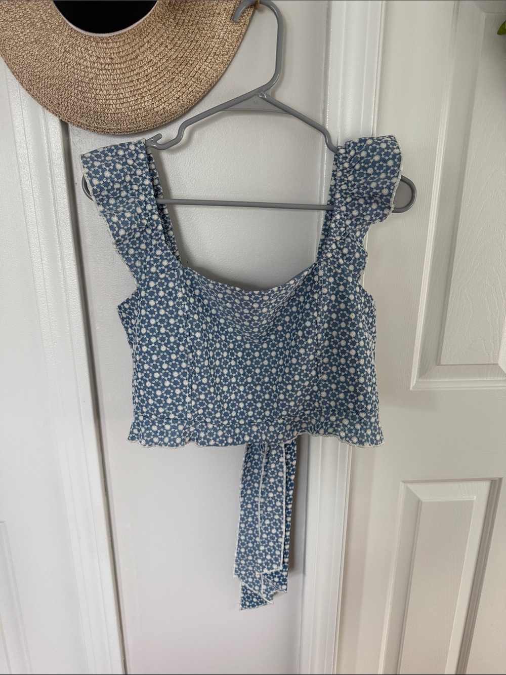 Blue Floral Crop Top with Tie - Women